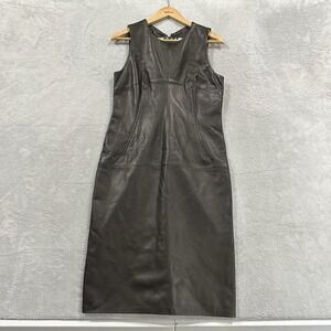 Dolce & Gabbana Italy Leather Midi Dress Women XL Brown Cheetah Vtg 90s